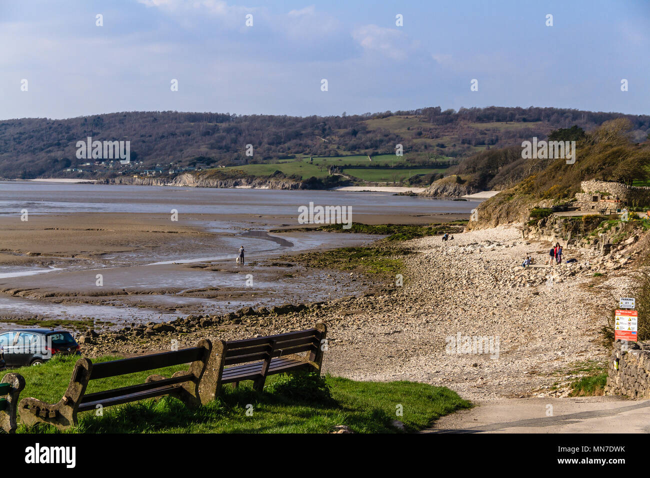 Plage entre Silverdale et loin Arnside sur la baie de Morecambe, Lancashire, Royaume-Uni. Banque D'Images