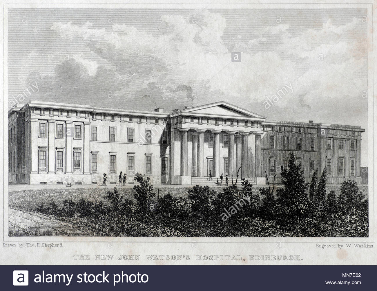 Nouvelles de l'hôpital de John Watson, Édimbourg gravure ancienne de 1829 Banque D'Images