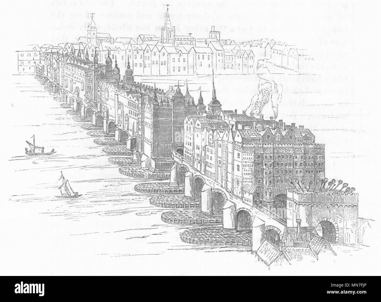 Londres. London Bridge c1616 1845 ancienne vintage print photo Banque D'Images