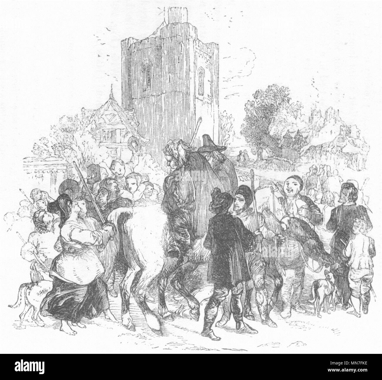 MILITARIA. Knight & Squire aux stocks 1845 ancienne vintage print photo Banque D'Images