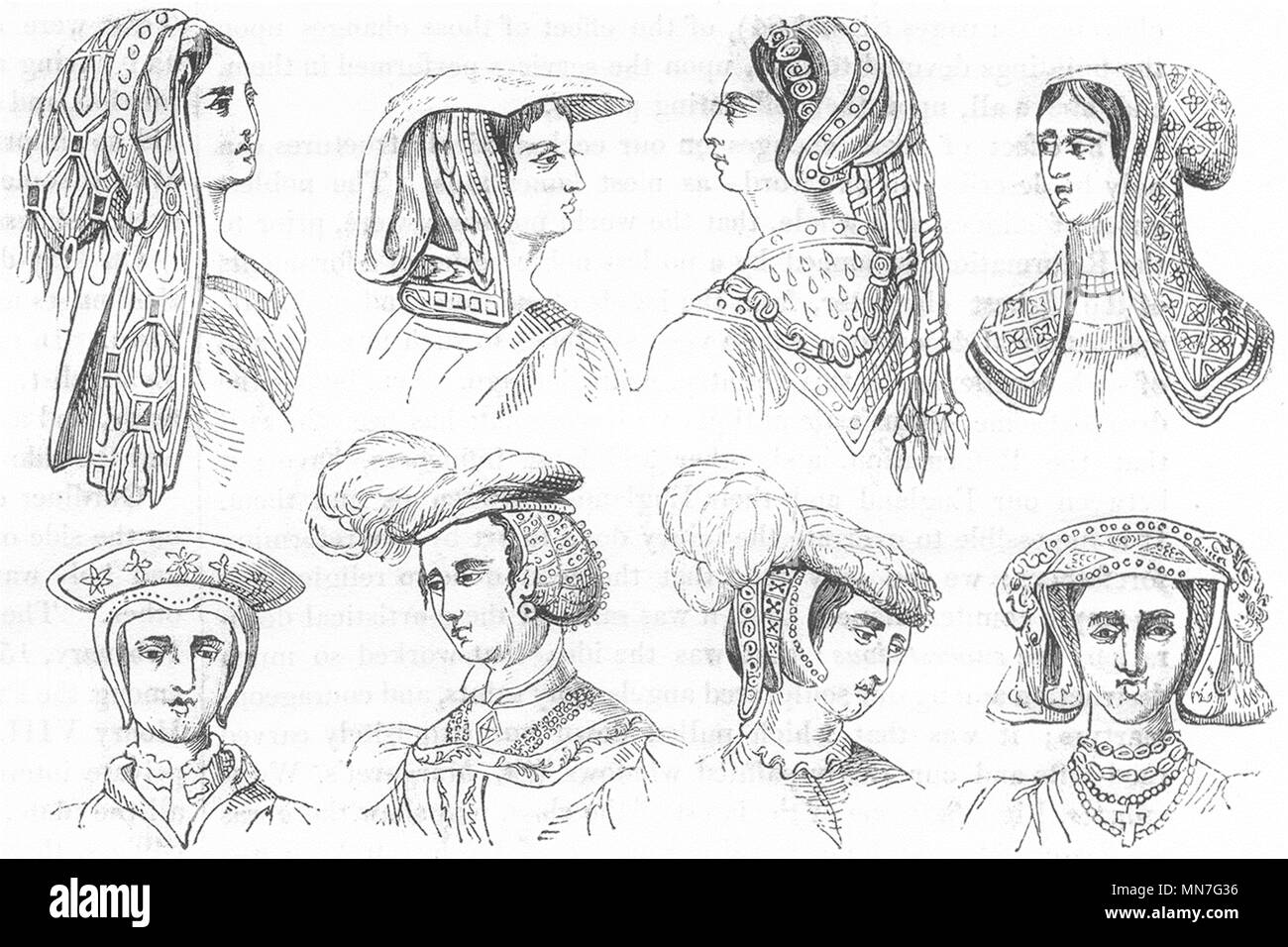 Jolies femmes. Chers-Tête robes, xvie siècle 1845 vieux ancien Banque D'Images