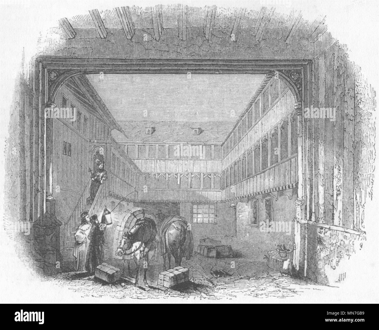 Les bâtiments. Un Inn Yard 1845 ancienne vintage print photo Banque D'Images