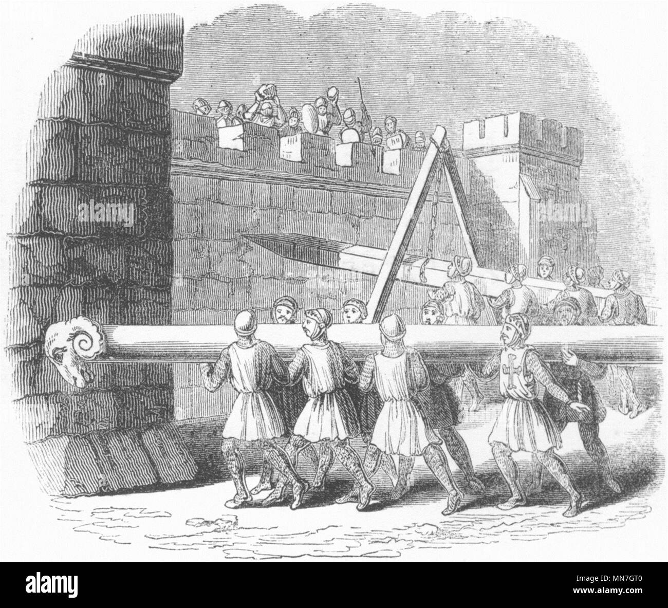 Des sièges. Dans Battering-Ram 1845 utilisation ancienne vintage print photo Banque D'Images