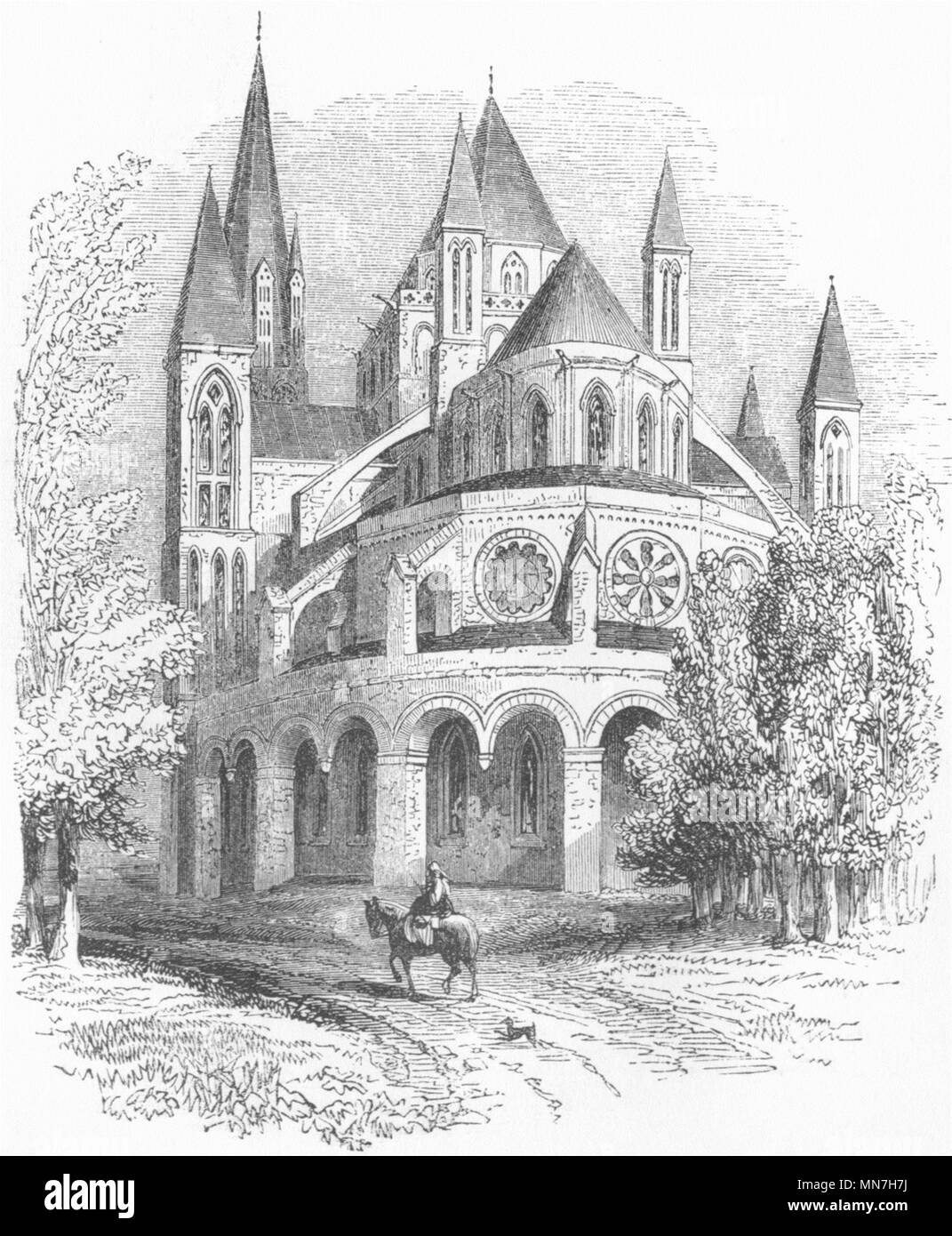 La France. Abbaye de St Etienne(Stephen)Caen 1845 ancienne imprimer photo Banque D'Images