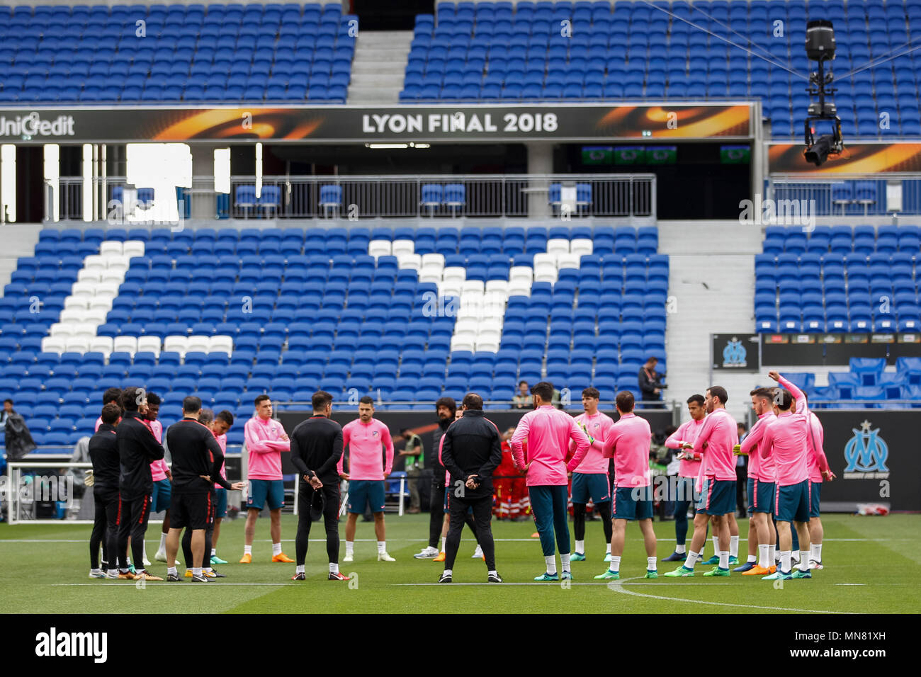 Une vue générale de l'Atletico Madrid session de formation, avant la finale de la Ligue Europa, au Parc Olympique Lyonnais le 15 mai 2018 à Lyon, France. (Photo de Daniel Chesterton/phcimages.com) Banque D'Images