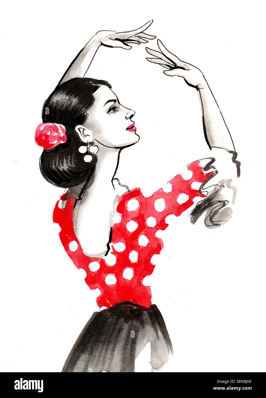 Danseuse de flamenco. Encre et aquarelle illustration Banque D'Images