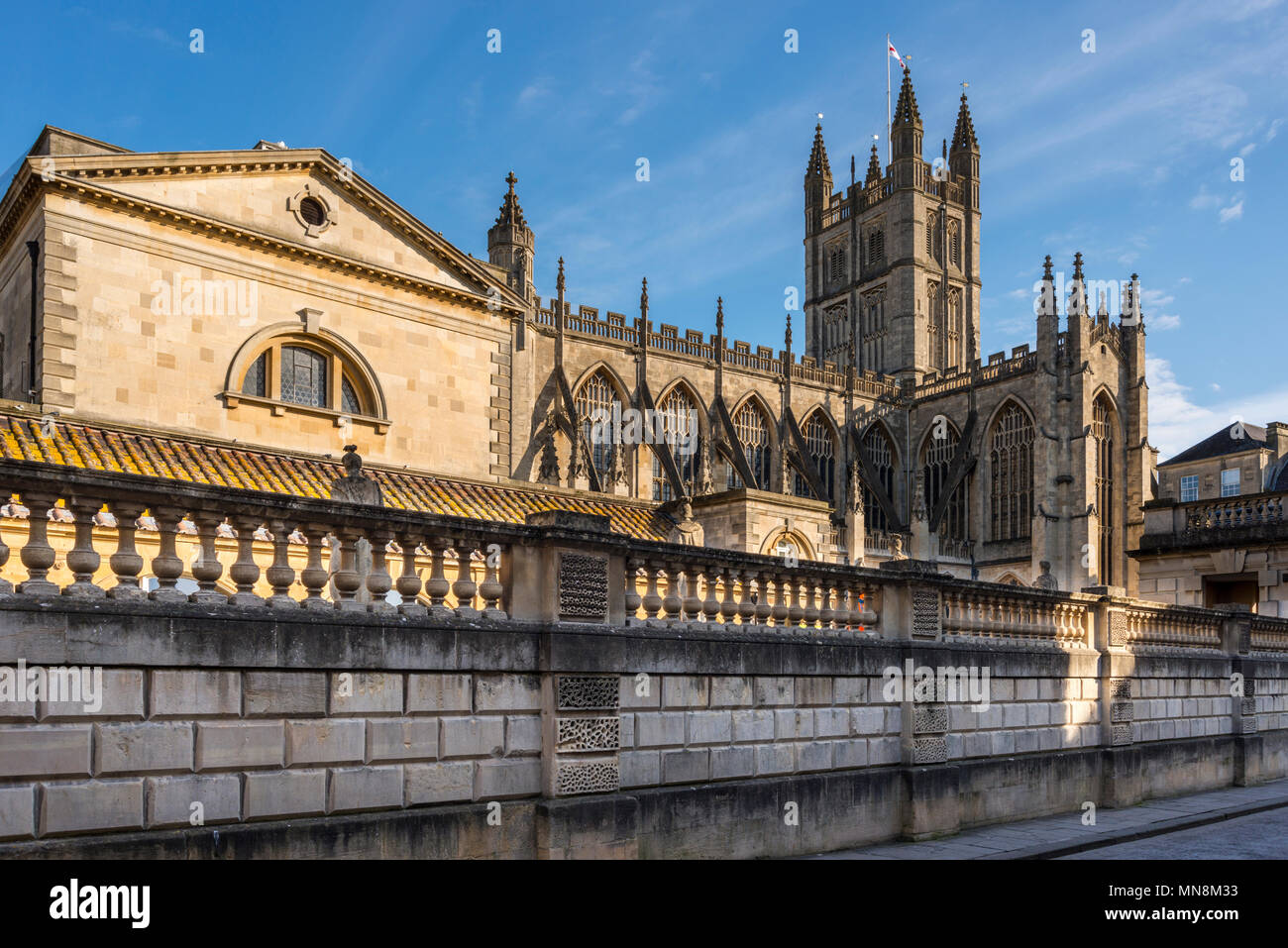 L'extérieur de l'abbaye de Bath, Bath, Somerset, Royaume-Uni Banque D'Images