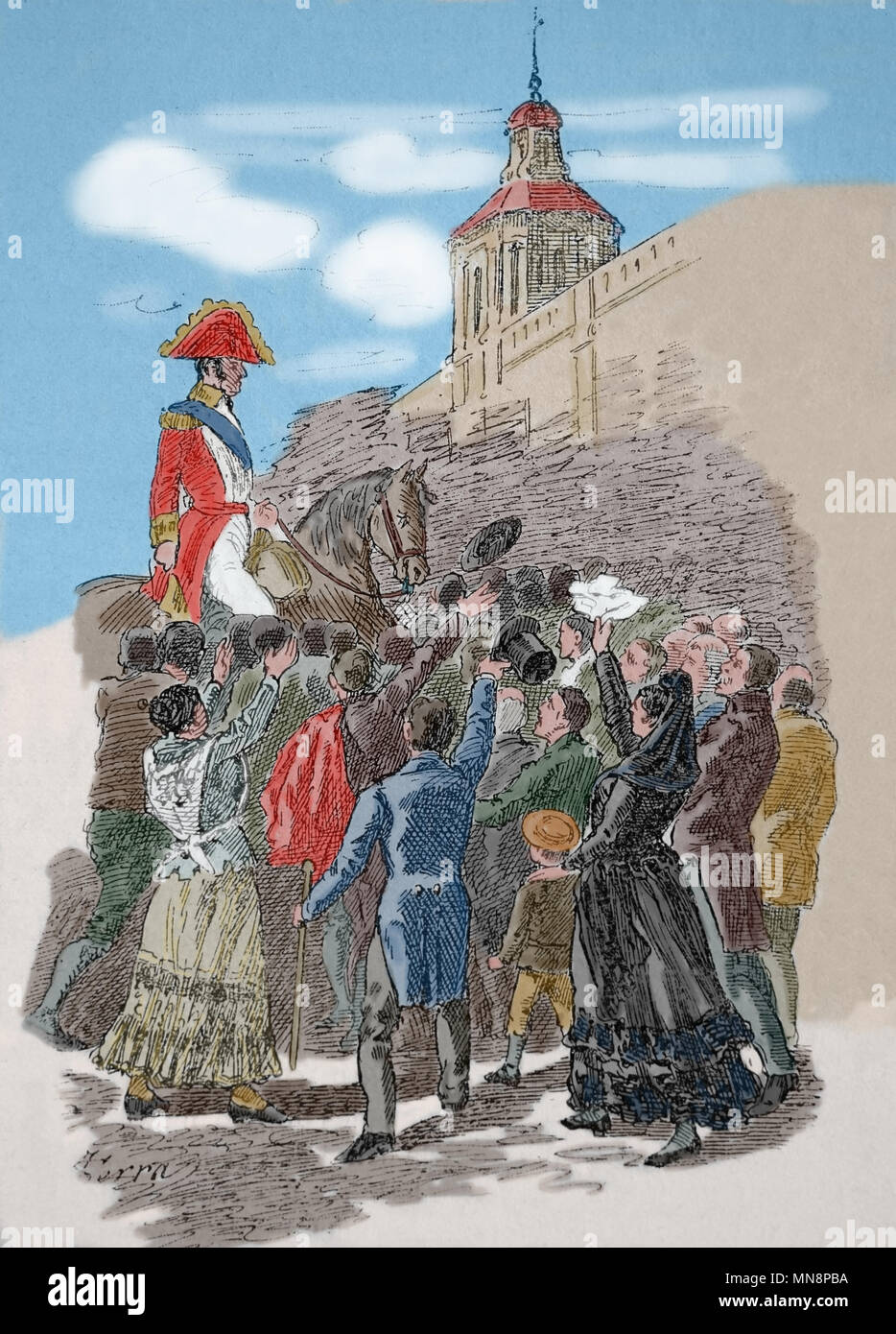 L'Espagne. Royaume de Ferdinand VII. Acclamé par le peuple. Gravure, 19ème siècle. Banque D'Images L'Espagne. Royaume de Ferdinand VII. Acclamé par le peuple. Gravure, 19ème siècle. Banque D'Images