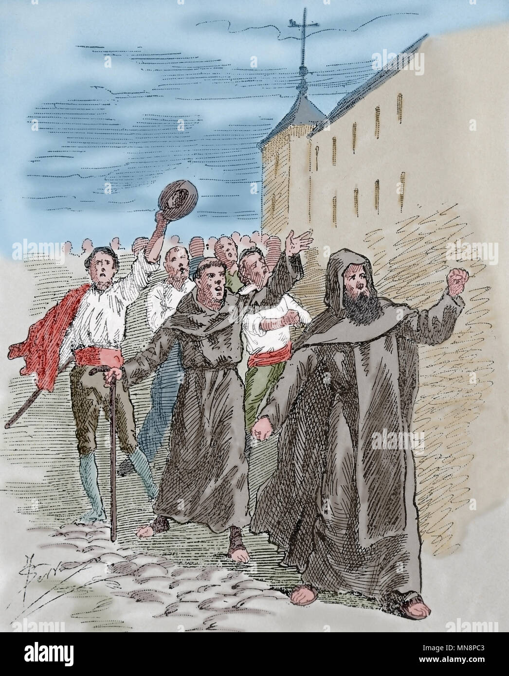 Madrid. L'Espagne. Royaume de Ferdinand VII. Manifestation d'unconstitutionalists. Gravure, 19ème siècle. Banque D'Images Madrid. L'Espagne. Royaume de Ferdinand VII. Manifestation d'unconstitutionalists. Gravure, 19ème siècle. Banque D'Images