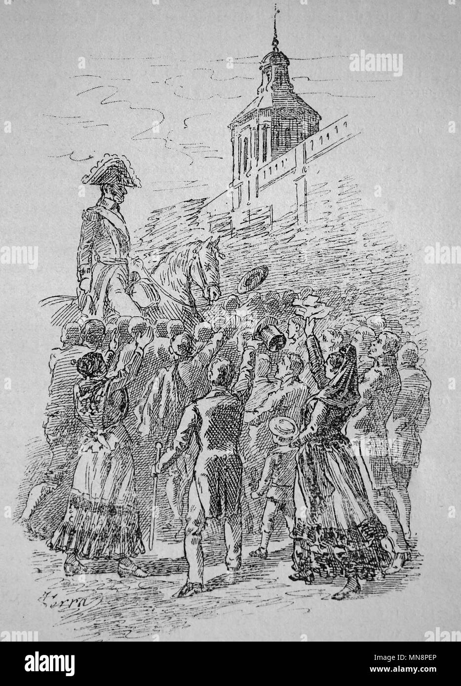 L'Espagne. Royaume de Ferdinand VII. Acclamé par le peuple. Gravure, 19ème siècle. Banque D'Images L'Espagne. Royaume de Ferdinand VII. Acclamé par le peuple. Gravure, 19ème siècle. Banque D'Images