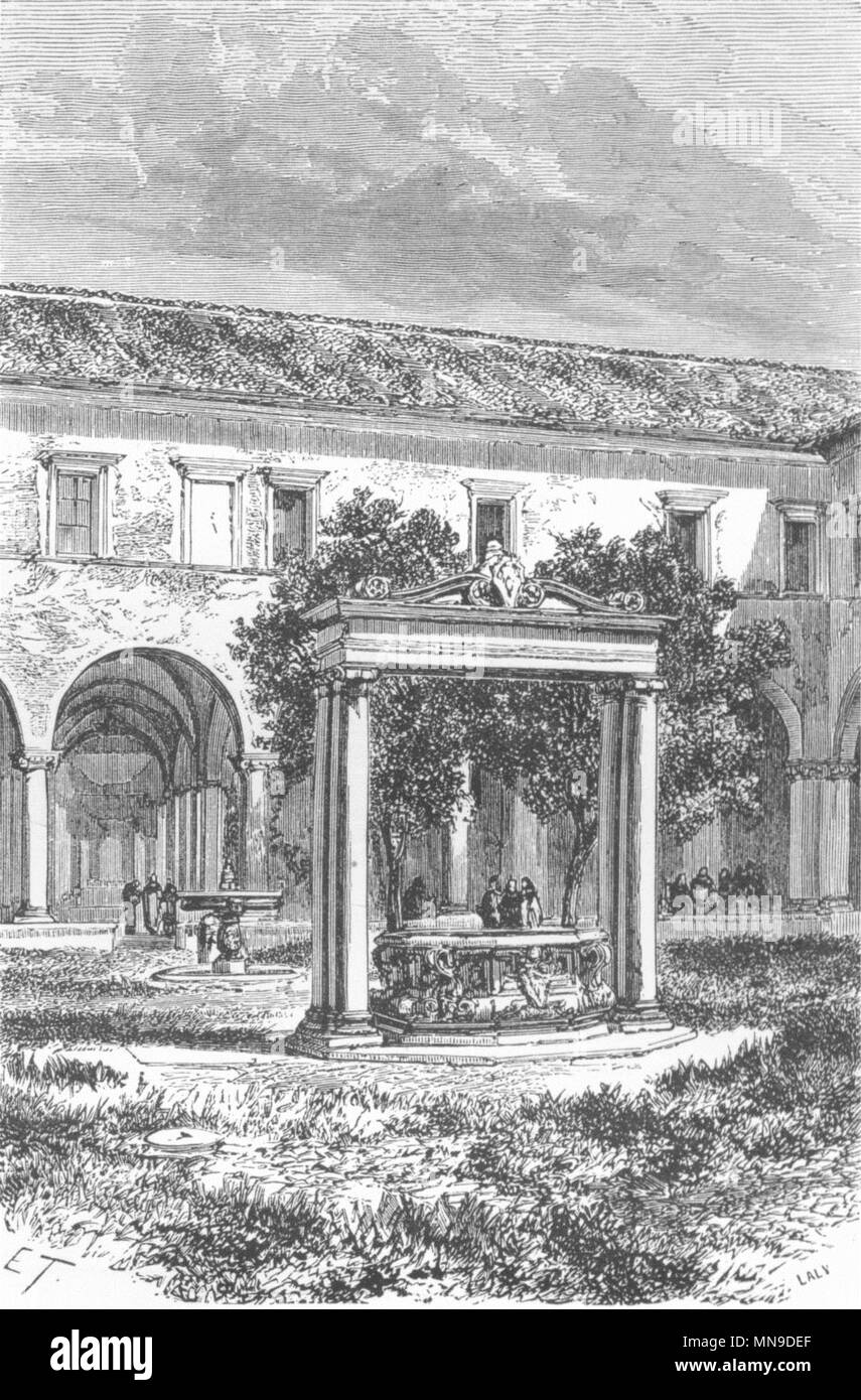 ROME. Eh bien, le cloître de San Pietro in Vincoli 1872 ancienne imprimer photo Banque D'Images