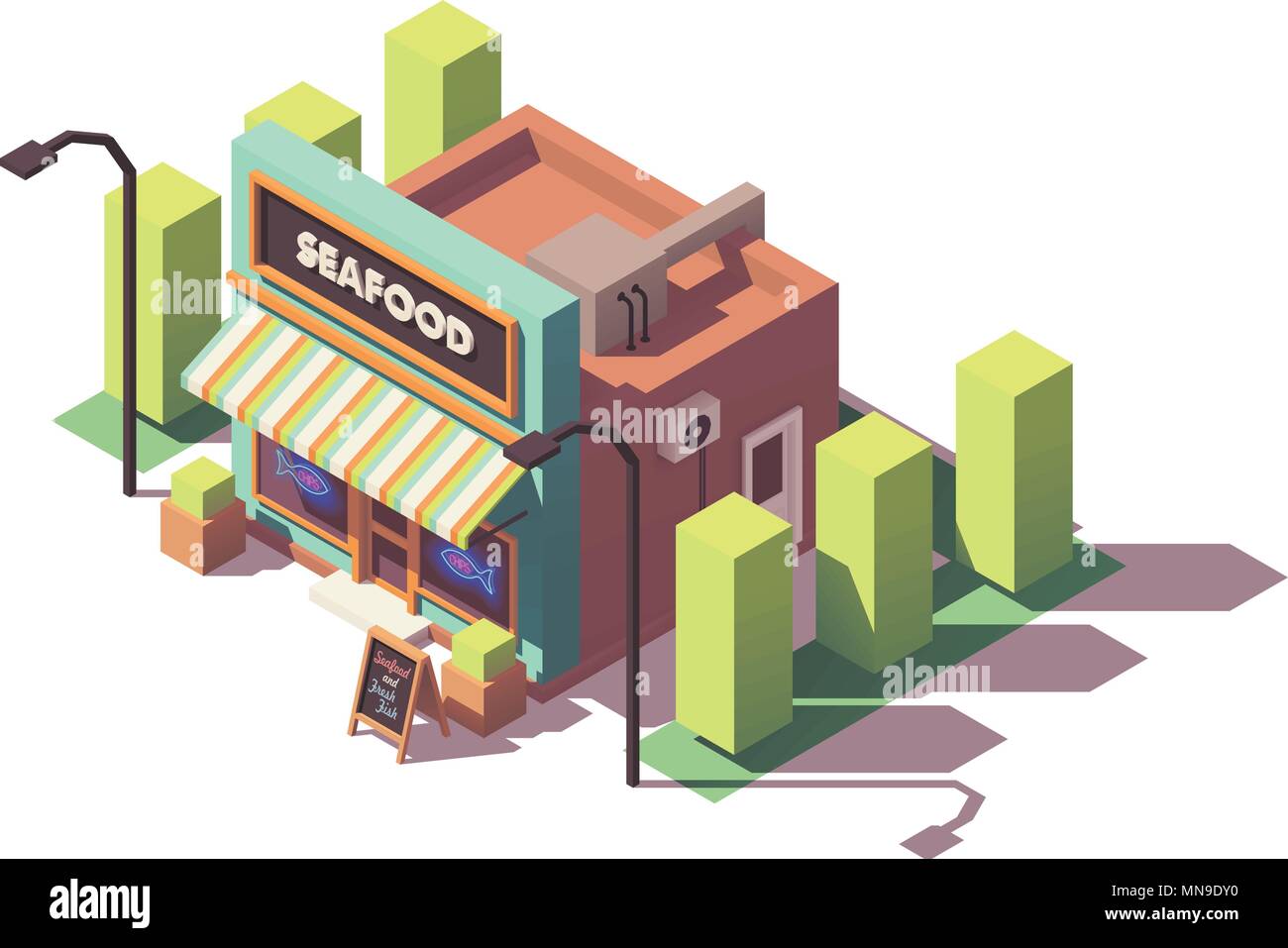 Poissons et fruits de mer isométrique vectoriel shop Illustration de Vecteur