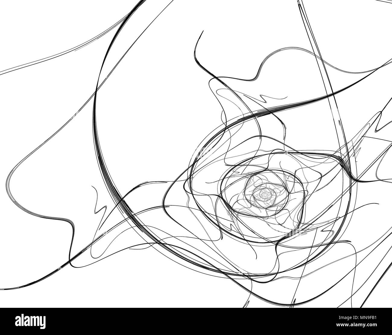 L'encre noire et gris spirale racine résumé, l'arrière-plan horizontal, sur fond blanc Banque D'Images