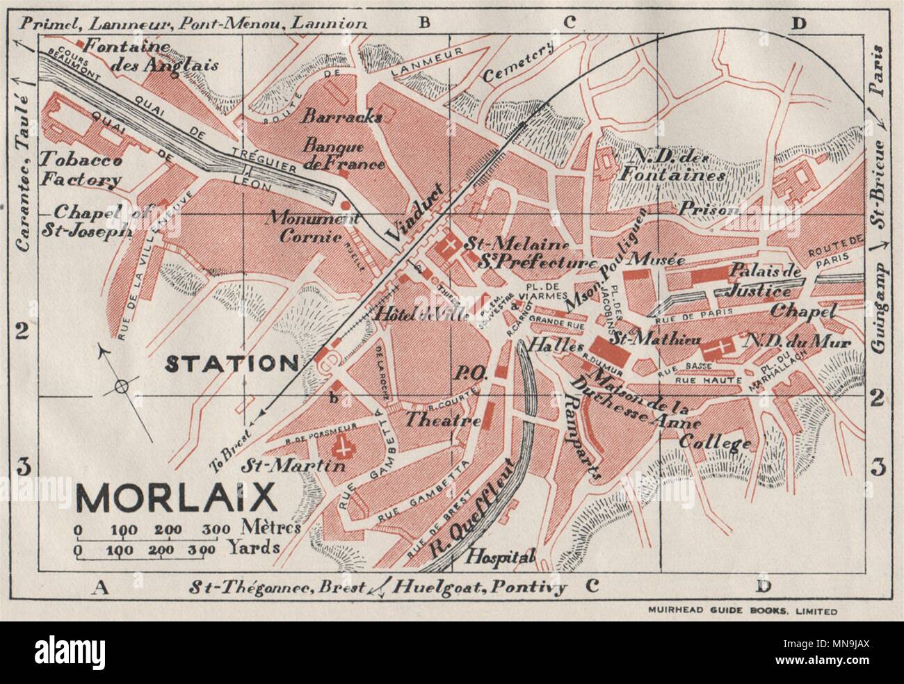 MORLAIX. Plan Plan de la ville ville vintage. Bretagne 1926 old vintage chart Banque D'Images