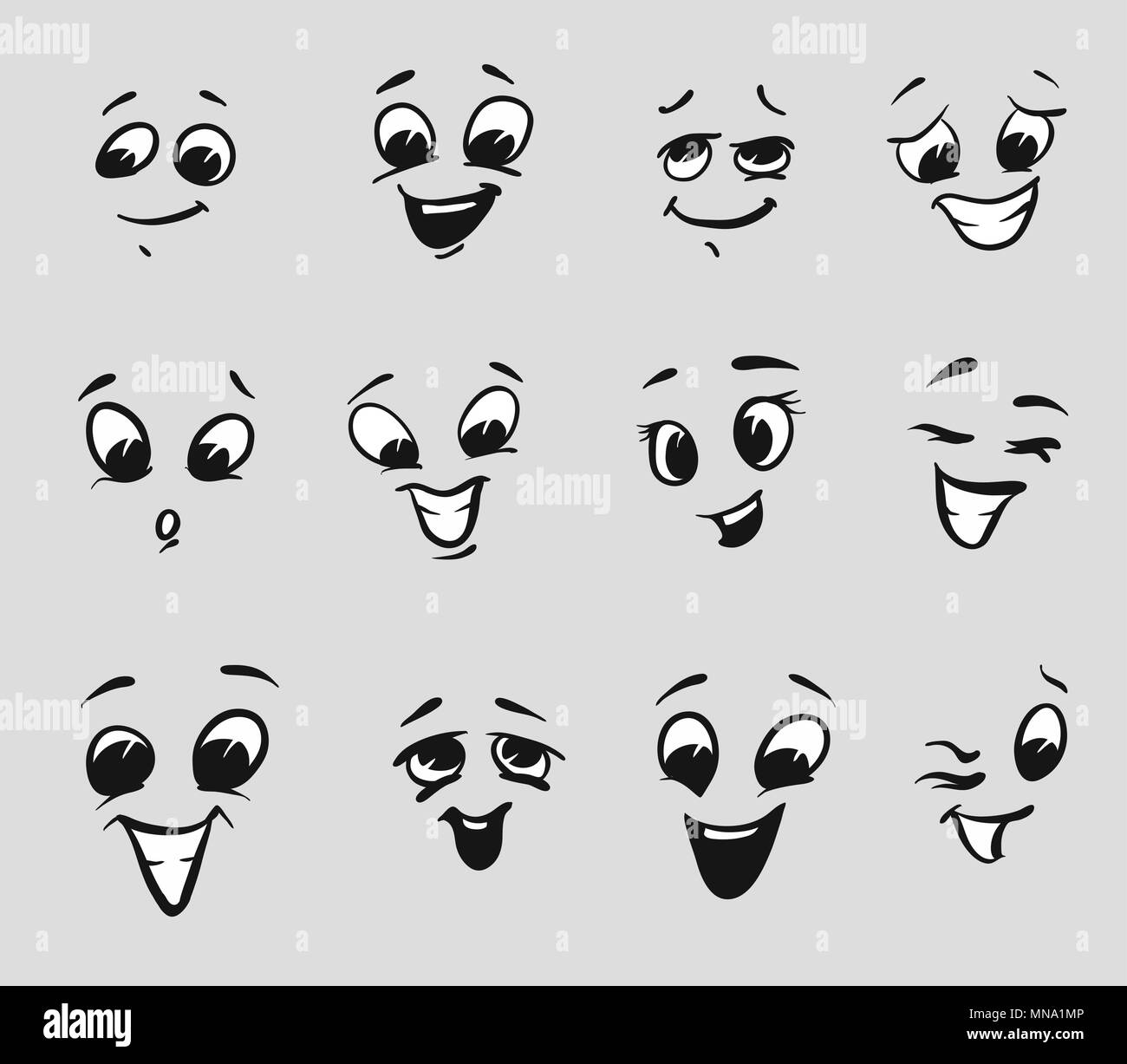 Twelf heureux visages Expressions Cartoon dessiné à la main, être esquissée Vector Illustration Illustration de Vecteur