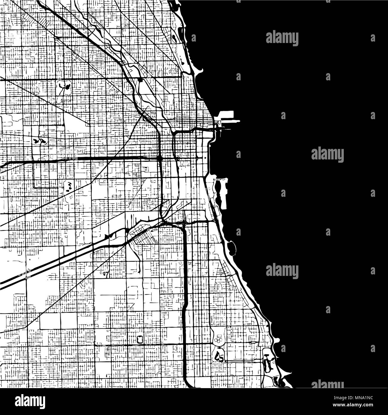 Chicago, USA, carte Monochrome oevre, contours vectoriels, version prête pour le changement de couleur, séparés sur blanc Illustration de Vecteur