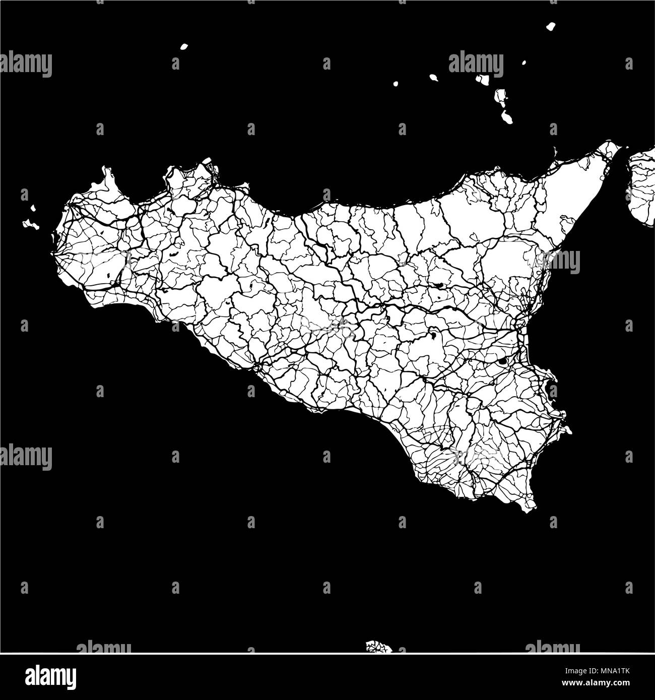 L'île de la Sicile, l'Italie, la carte Monochrome oevre, contours vectoriels, version prête pour le changement de couleur, séparés sur blanc Illustration de Vecteur