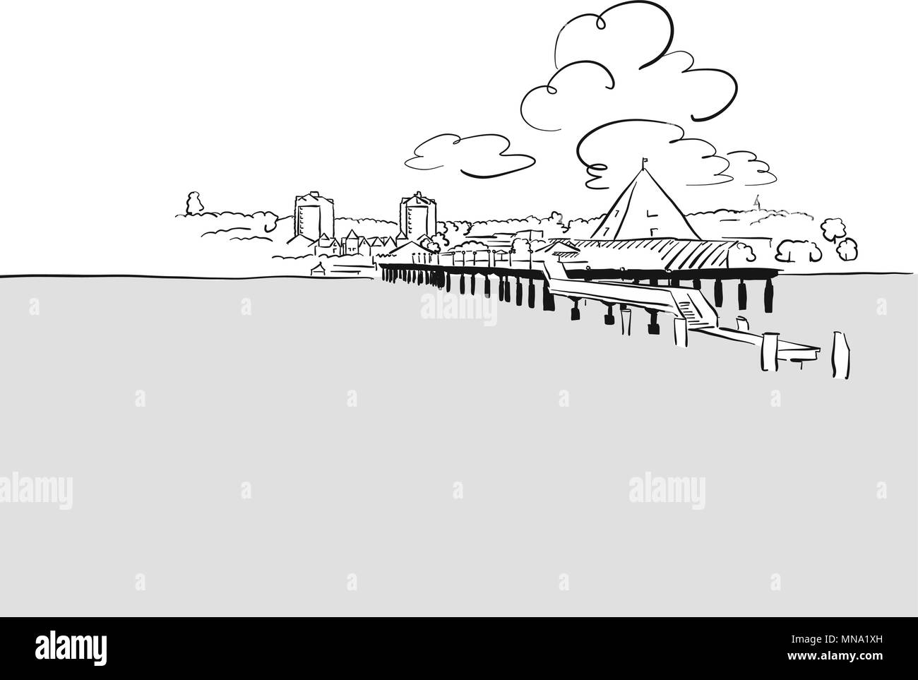 Seebrücke Heringsdorf Usedom, vu à partir de l'eau Illustration de Vecteur