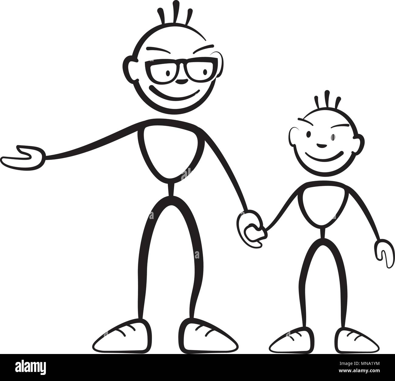 Brushman père et fils expliquant, dessin vectoriel sur fond blanc Illustration de Vecteur