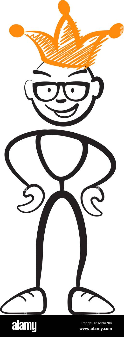 Stick figure le roi avec des lunettes, dessin vectoriel sur fond blanc Illustration de Vecteur