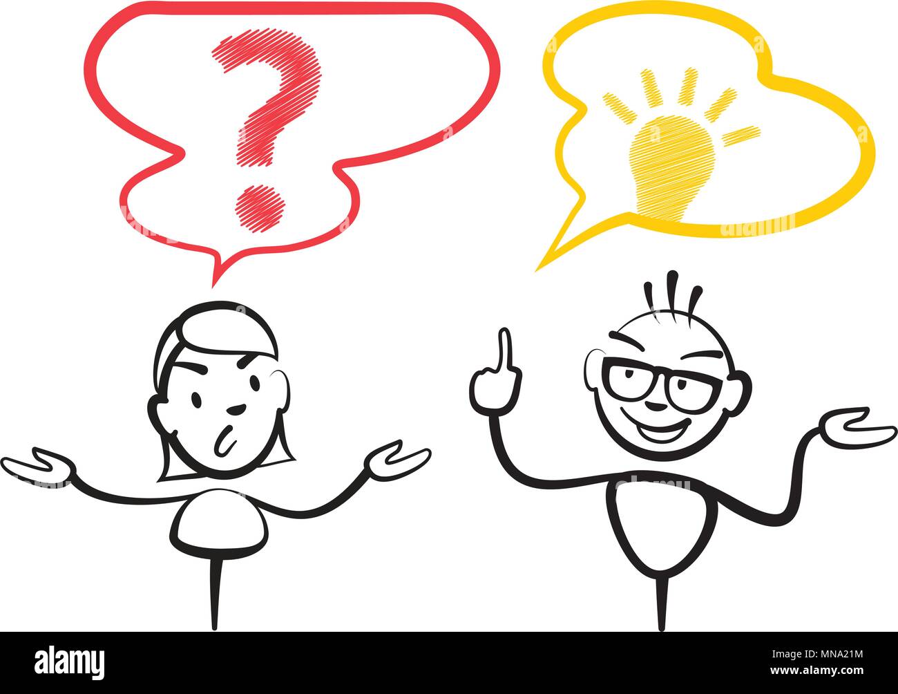 Stick figure question mark et idée, Stickman dessin vectoriel sur fond blanc Illustration de Vecteur