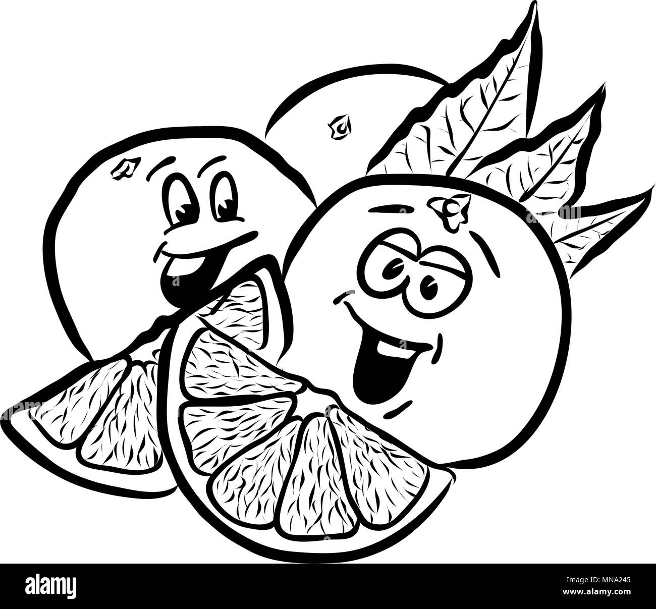Rire des Oranges Fruits comique Sketches. Hand drawn Vector Contours des illustrations. Utile pour tout genre de publicité dans le web et print. Illustration de Vecteur
