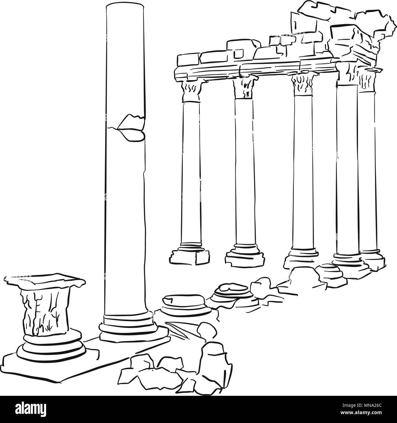 Apollo Temple côté esquissé la Turquie, Destination célèbre monument, Hand drawn Vector Illustration Illustration de Vecteur