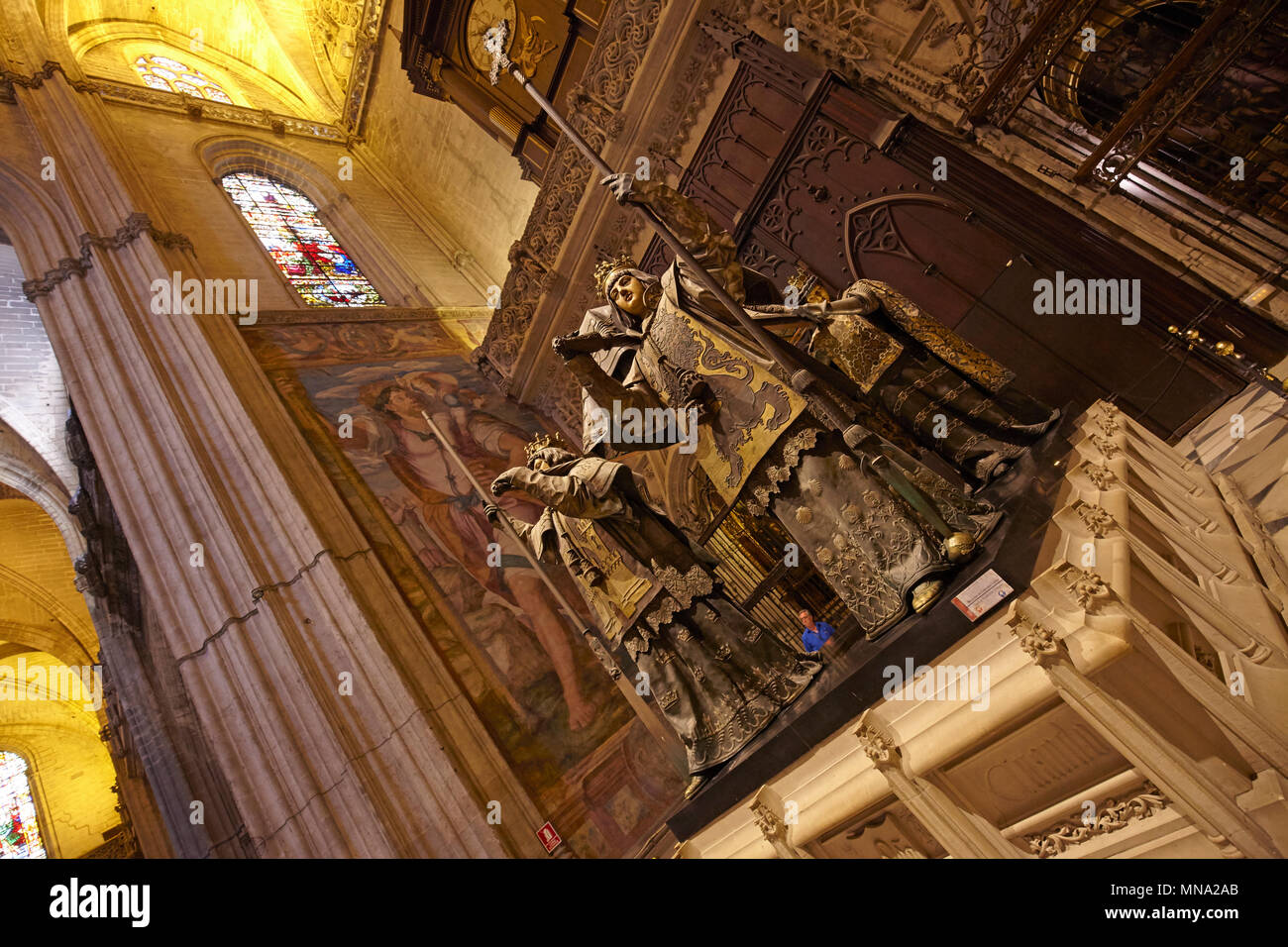 Tombeau de Christophe Colomb dans la Cathédrale de Séville, Andalousie, Espagne Banque D'Images