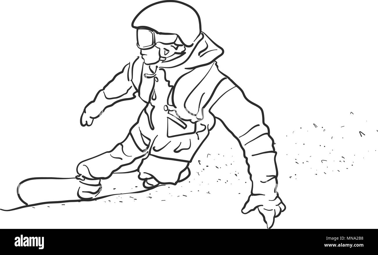 Snowboarder Freestyle courbe prend la main, croquis Illustrations contours vectoriels Illustration de Vecteur