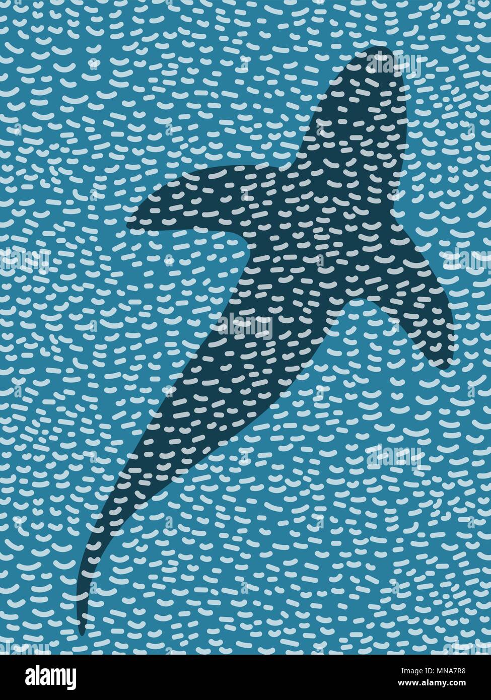Silhouette de poissons prédateurs de l'océan en arrière-plan. poster. Illustration de Vecteur
