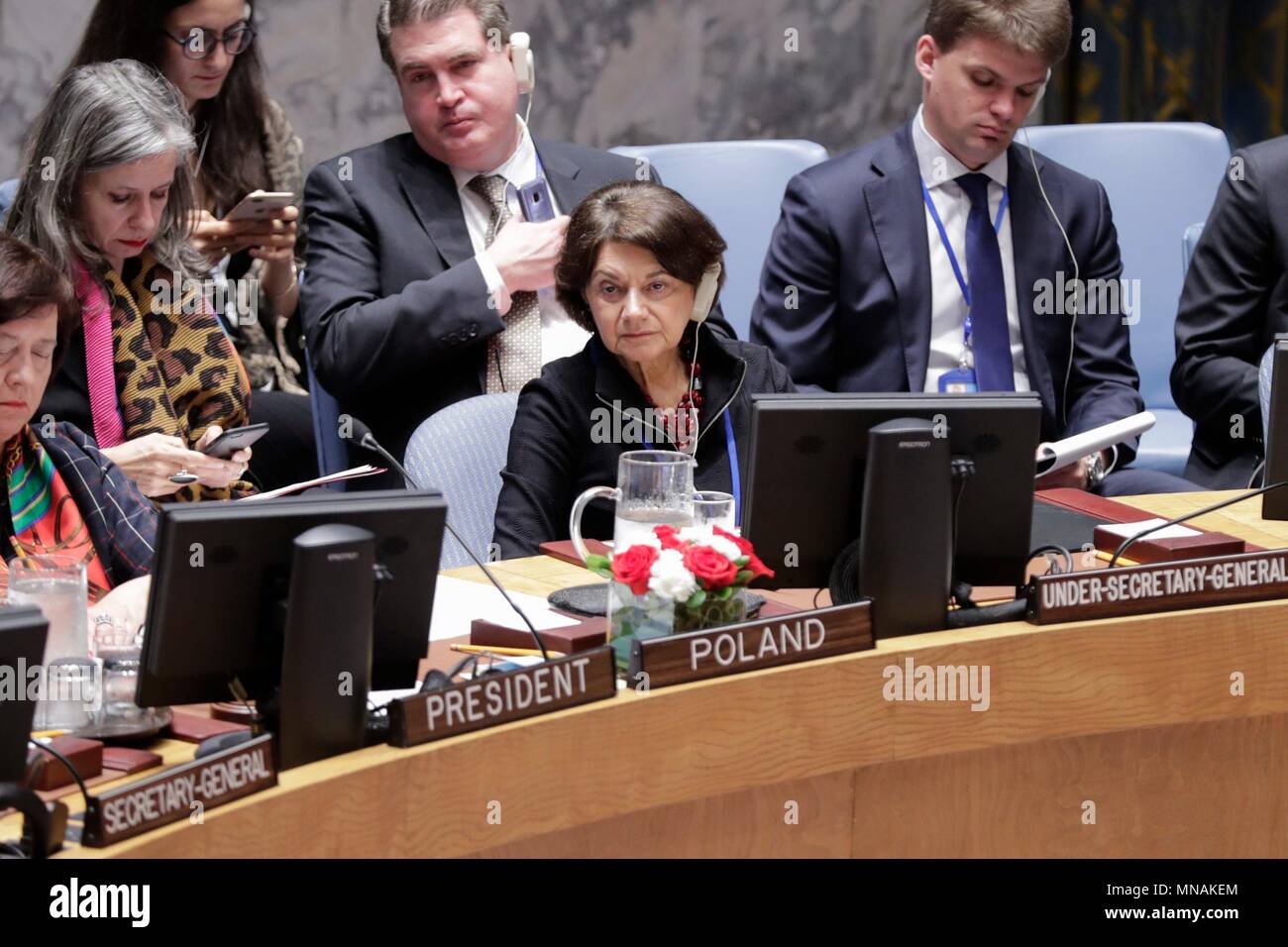 Organisation des Nations Unies, New York, USA, 15 mai 2018 - Rosemary A. DiCarlo, Secrétaire général adjoint aux affaires politiques au cours de la réunion du Conseil de sécurité sur la situation au Moyen-Orient, y compris la question de Palestine aujourd'hui au siège des Nations Unies à New York. Photo : Luiz Rampelotto/EuropaNewswire | Conditions de crédit dans le monde entier : dpa photo alliance/Alamy Live News Banque D'Images