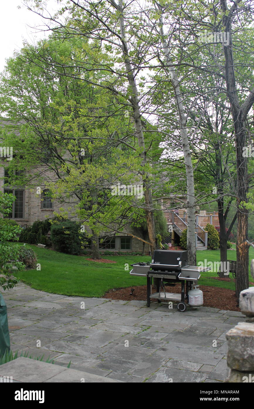 Dans un quartier chic, c'est la vue de l'arrière-cour patio d'une maison dans l'arrière-cour de la maison du voisin Banque D'Images