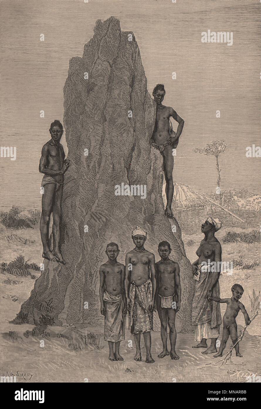 Les gens et les termites Bijago' Nid. Guinée-bissau 1885 ancienne imprimer photo Banque D'Images