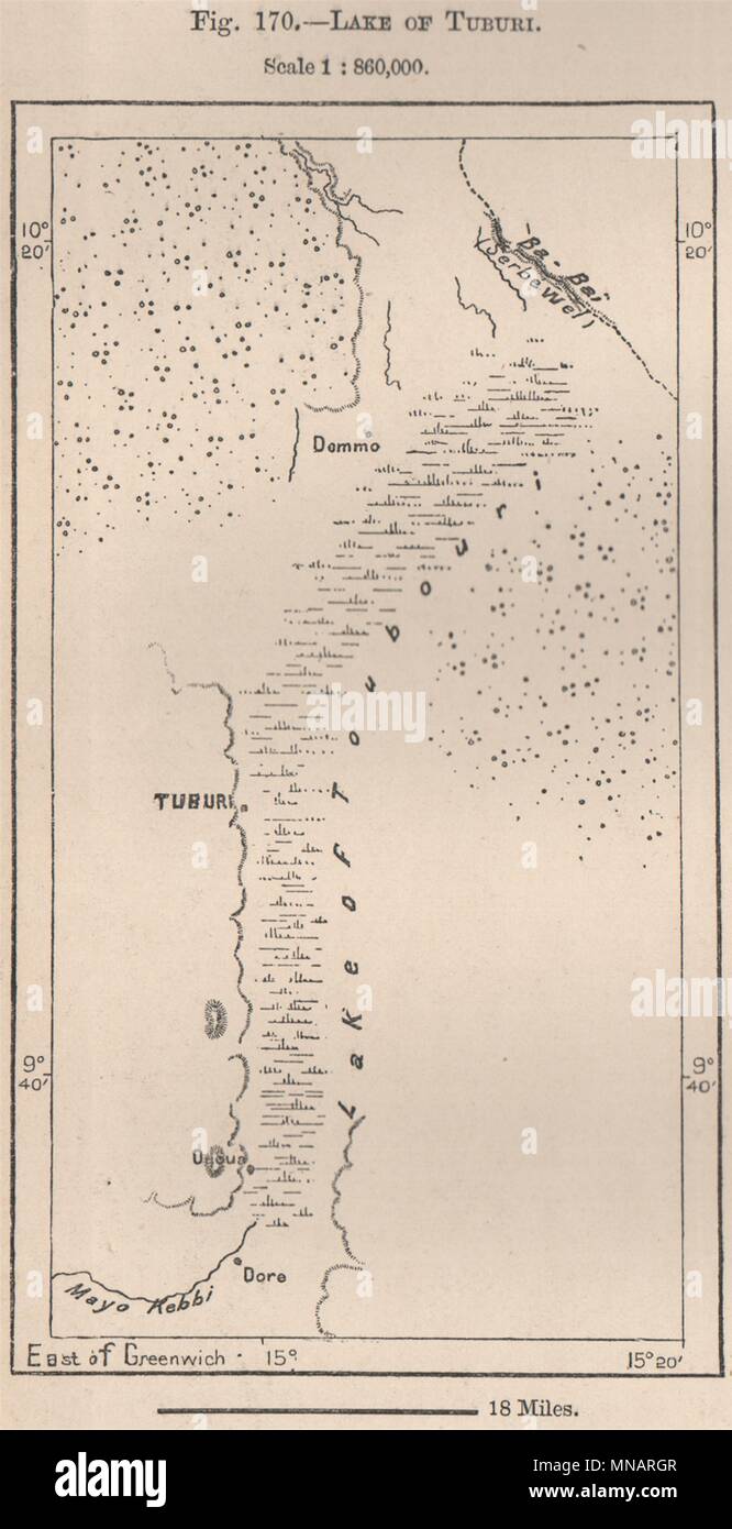 Lac de Tuburi/Tupuri. Le Cameroun. Le bassin du Tchad 1885 ancienne carte Banque D'Images