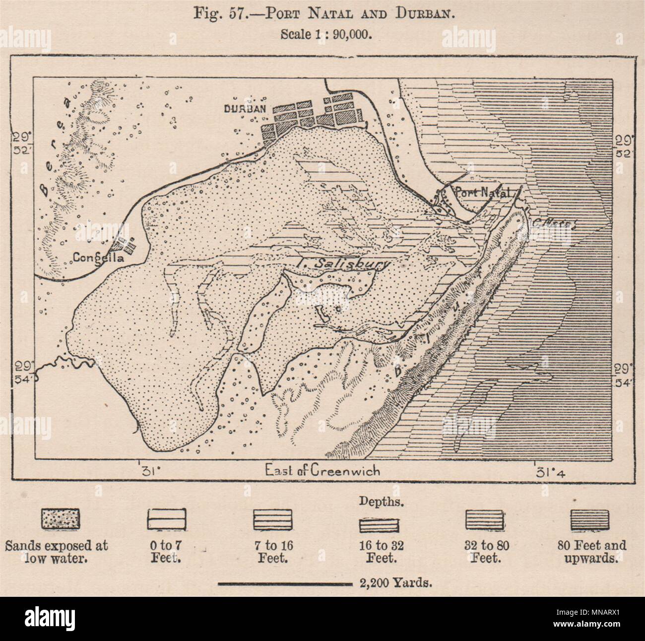 Port Natal (Durban) et de Durban. Afrique du Sud 1885 ancienne carte graphique plan Banque D'Images