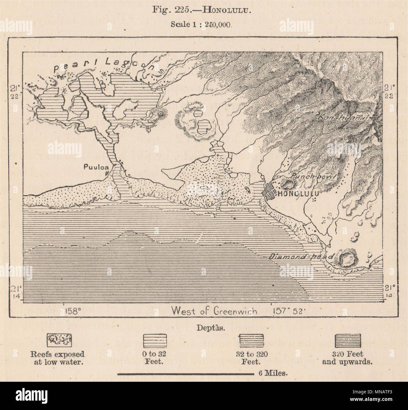 Honolulu. Hawaii. Hawaii 1885 ancienne carte graphique plan vintage Banque D'Images