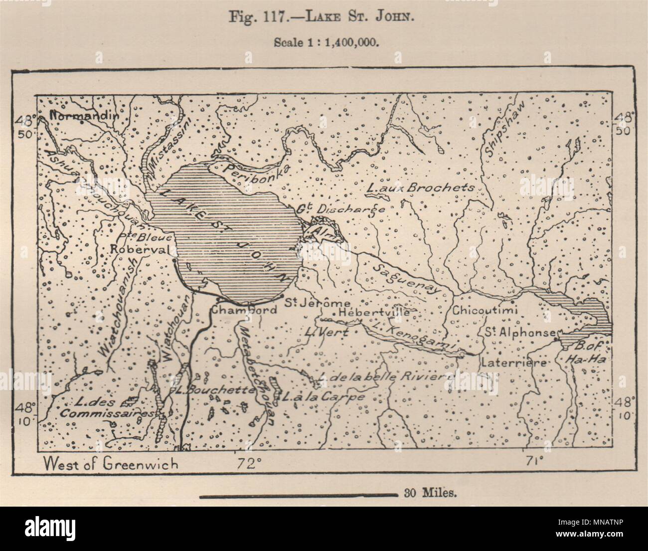 Le lac Saint-Jean. Le lac Saint-Jean. Le Québec. Canada 1885 ancienne carte  graphique plan Photo Stock - Alamy