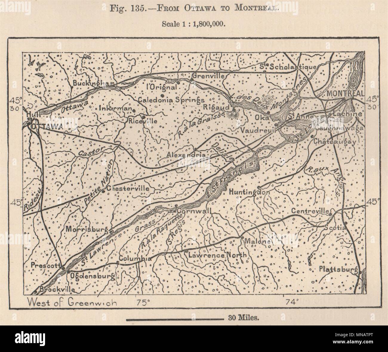 D'Ottawa à Montréal. Canada 1885 ancienne carte graphique plan vintage  Photo Stock - Alamy