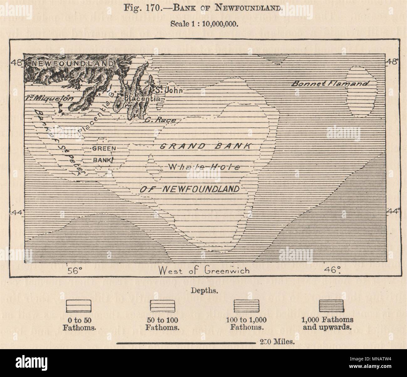 Grands Bancs de Terre-Neuve. Canada 1885 ancienne carte graphique plan  vintage Photo Stock - Alamy