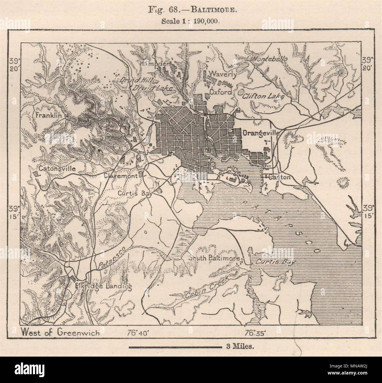 Baltimore. Le Maryland 1885 ancienne carte graphique plan vintage Banque D'Images
