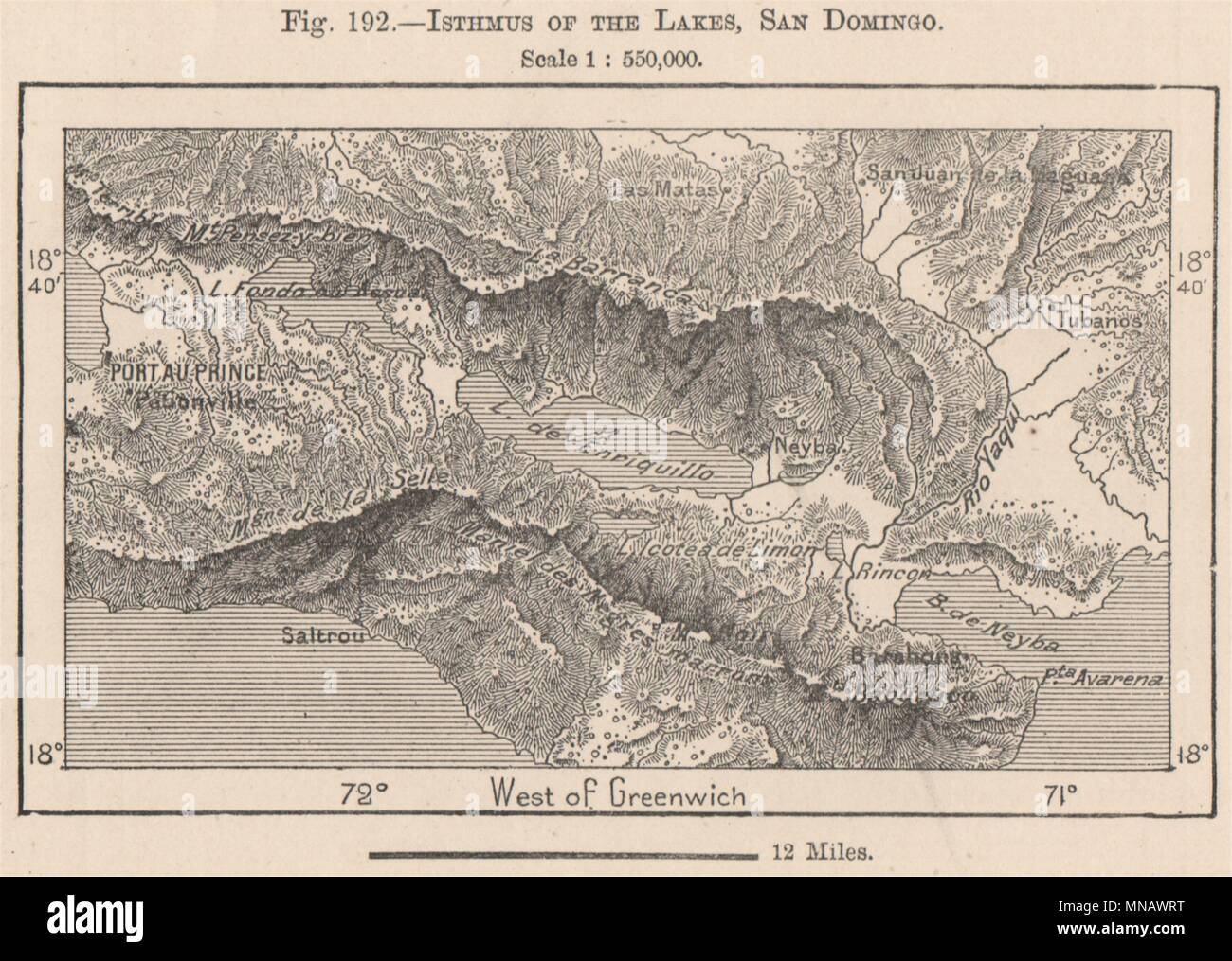 L'isthme de lacs, Santo Domingo. Hispaniola. Hispaniola 1885 carte ancienne Banque D'Images
