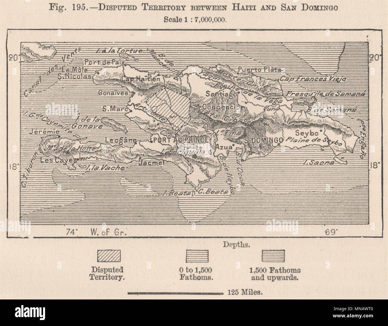 Contesté Terr. Haïti Santo Domingo. Hispaniola. Hispaniola 1885 carte ancienne Banque D'Images