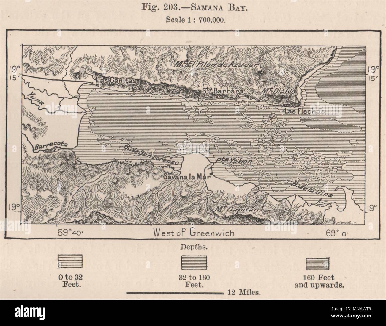 Baie de Samana. République dominicaine. Hispaniola 1885 ancienne carte plan du site Banque D'Images