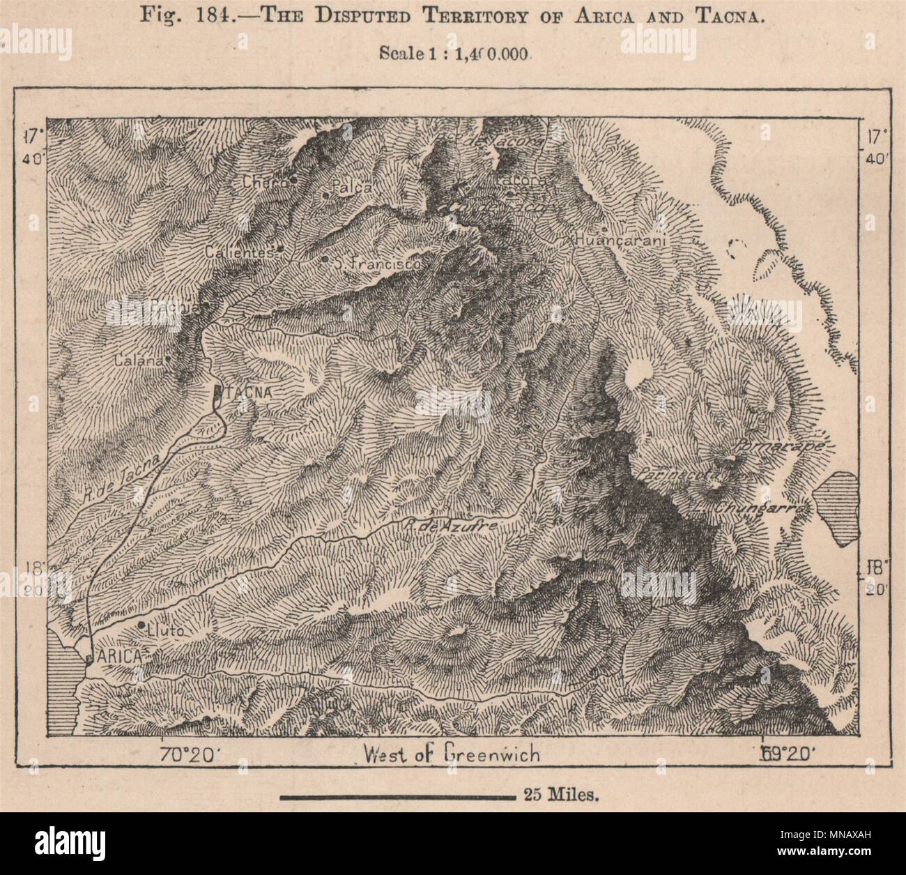 Le territoire contesté d'Arica et Tacna. Pérou/Chili 1885 ancienne carte antique Banque D'Images
