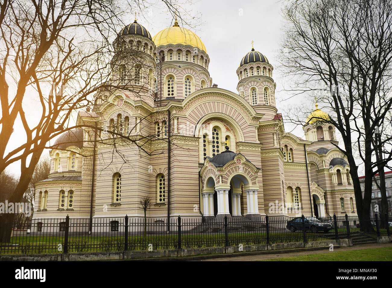 Riga, Lettonie. Nativité du Christ chrétienne orthodoxe Cathédrale, Piedzimsanas pareizticigo katedrale Kristus à Riga. Banque D'Images