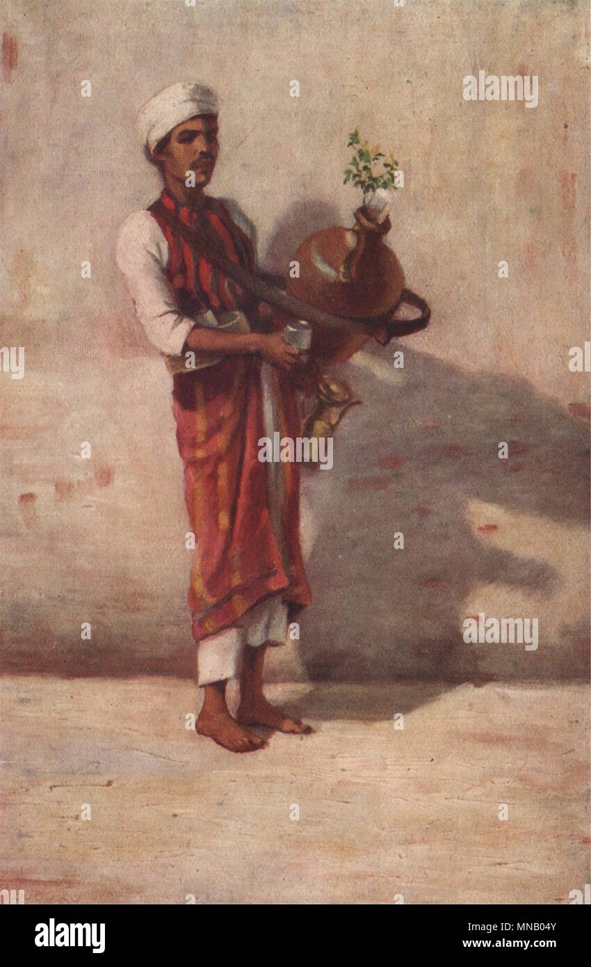 «Vendeur de l'eau" par Margaret Thomas. La Syrie 1908 ancienne imprimer photo Banque D'Images