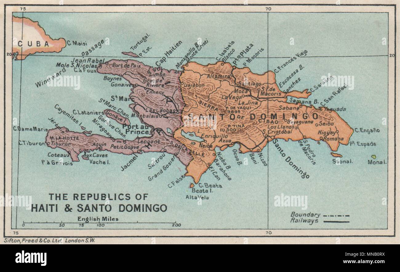HISPANIOLA. Haïti et Santo Domingo (République dominicaine) Vintage map 1927 Banque D'Images