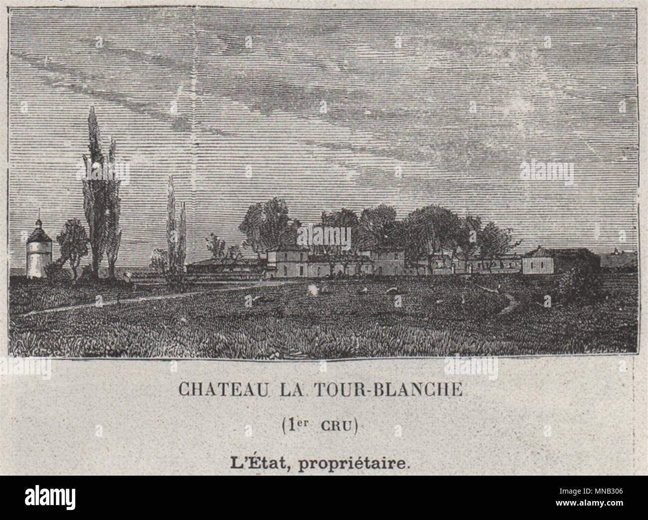 GRANDS VINS BLANCS. BOMMES. Château la Tour-Blanche (1er Cru). Létat. Petite 1908 Banque D'Images