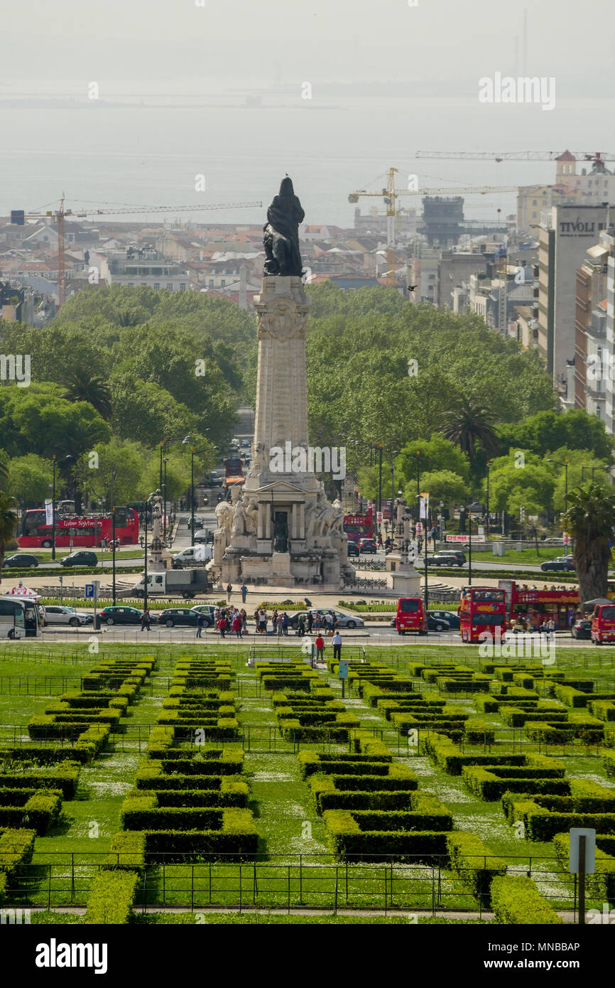 Vue générale du parc Edouard VII, vu depuis le belvédère Monumental, Lisbonne, Portugal Banque D'Images