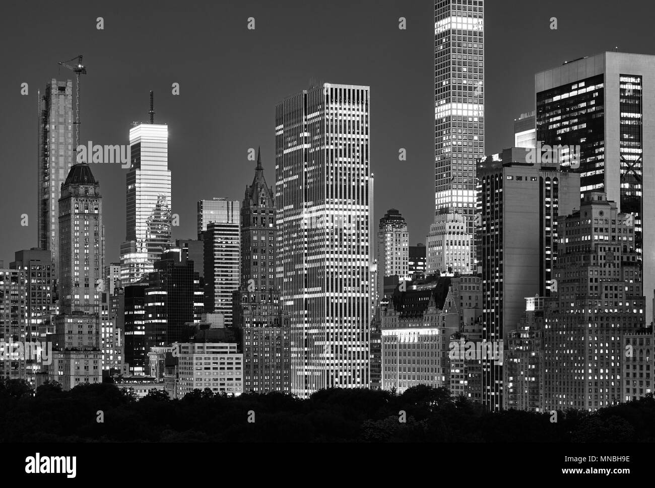 Manhattan au cours de la nuit à Central Park, New York Upper East Side, Etats-Unis. Banque D'Images
